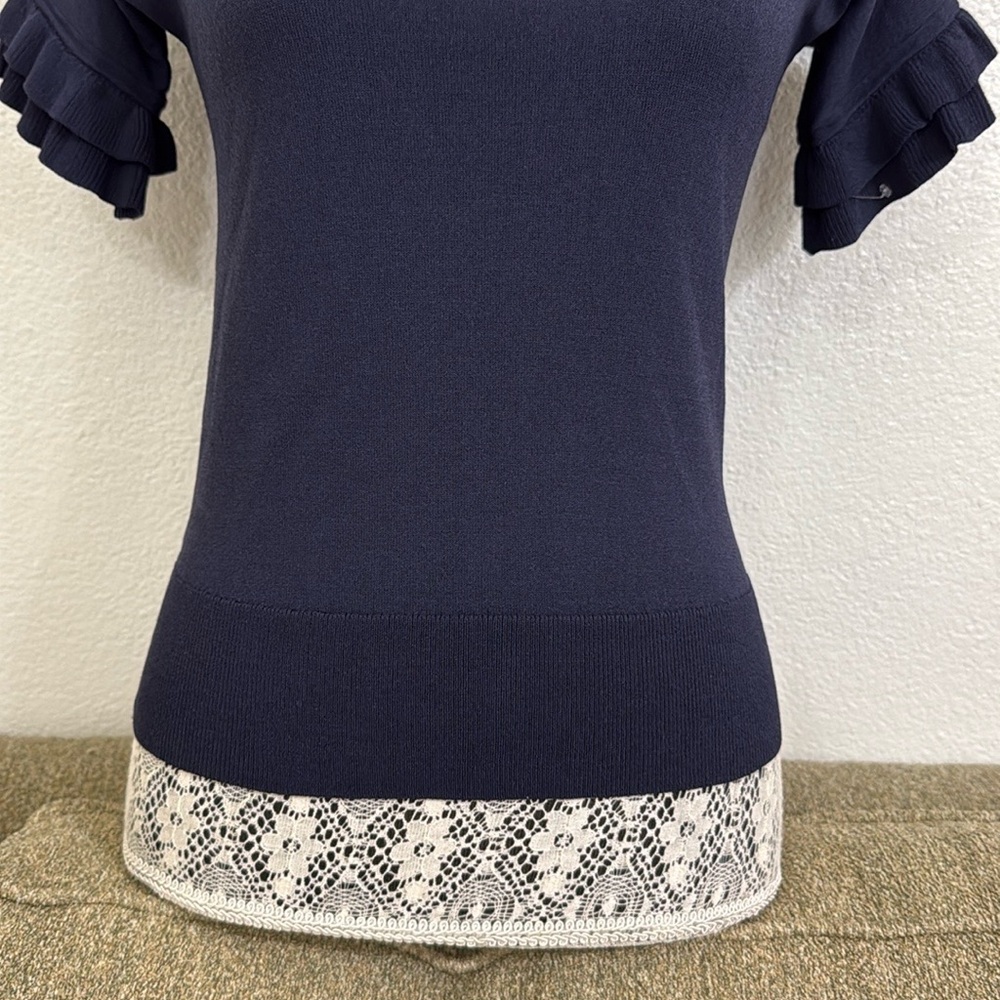 Ann Taylor Blue Fitted Ruffled Blouse - Picture 5 of 12